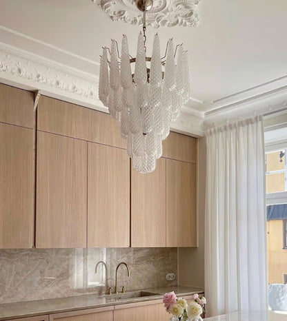 Elegant Glass Droplet Chandelier with Adjustable Height & LED Compatib