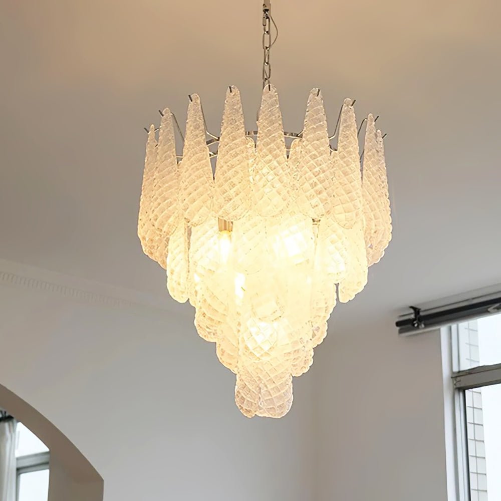 Elegant Glass Droplet Chandelier with Adjustable Height & LED Compatib