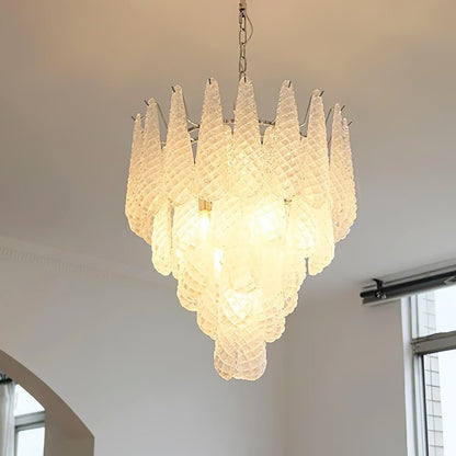 Elegant Glass Droplet Chandelier with Adjustable Height & LED Compatib