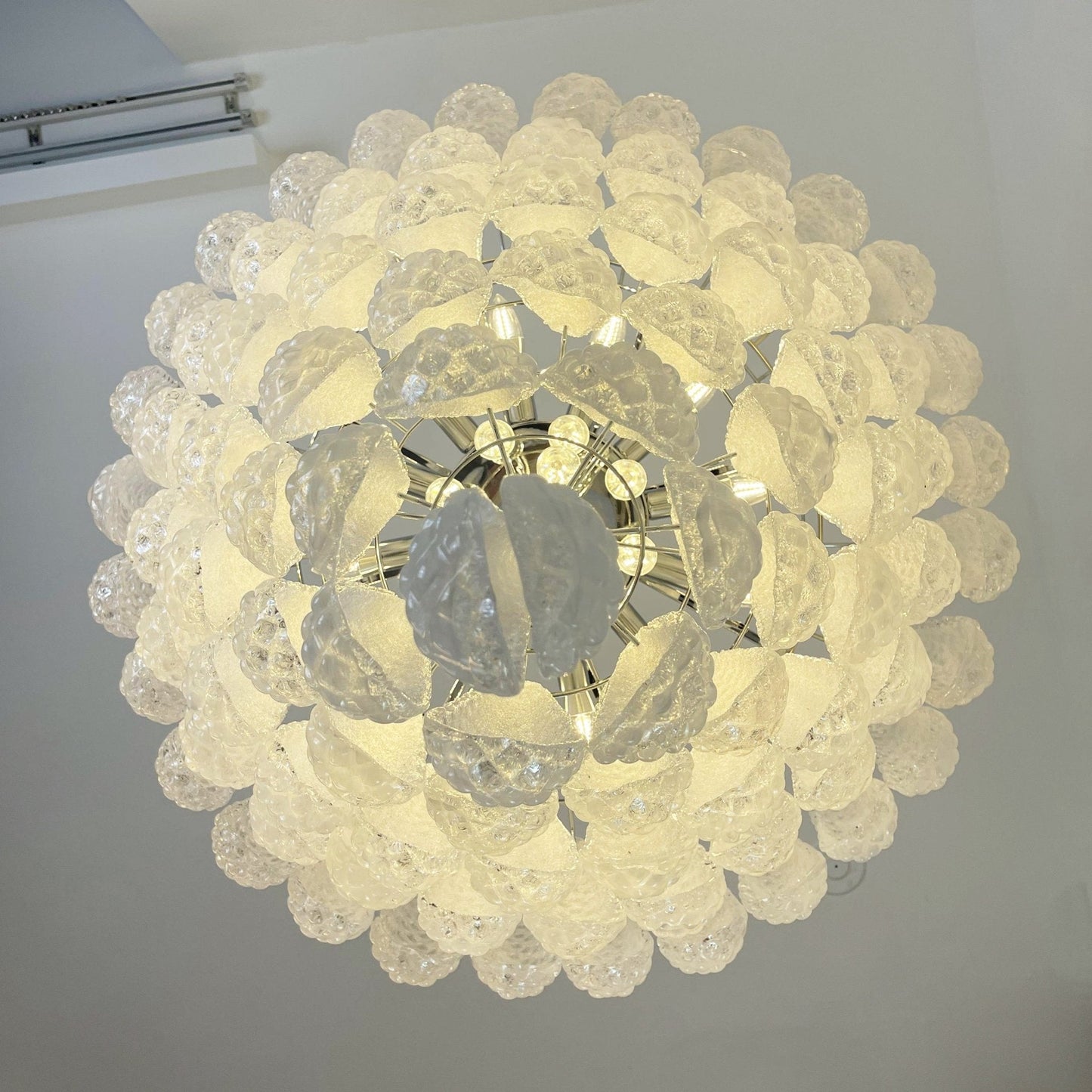Elegant Glass Droplet Chandelier with Adjustable Height & LED Compatib