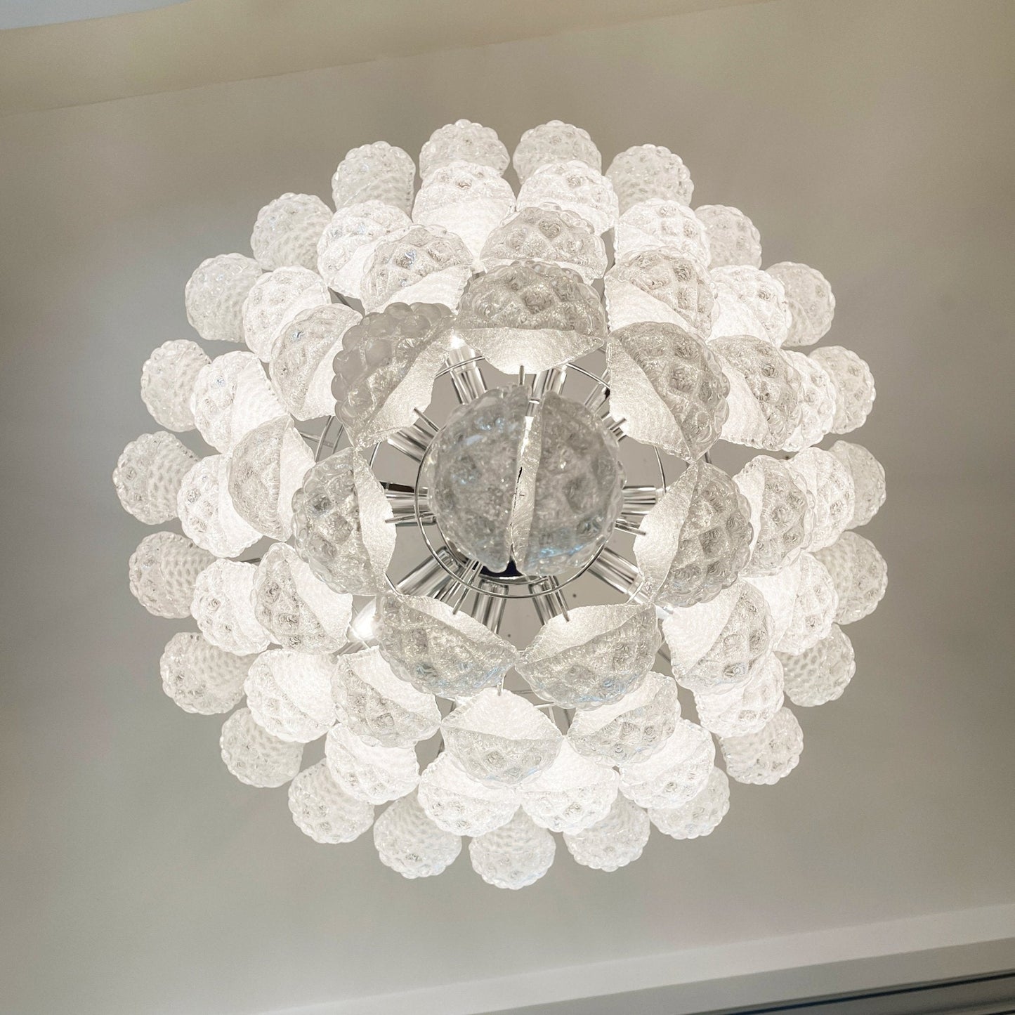Elegant Glass Droplet Chandelier with Adjustable Height & LED Compatib