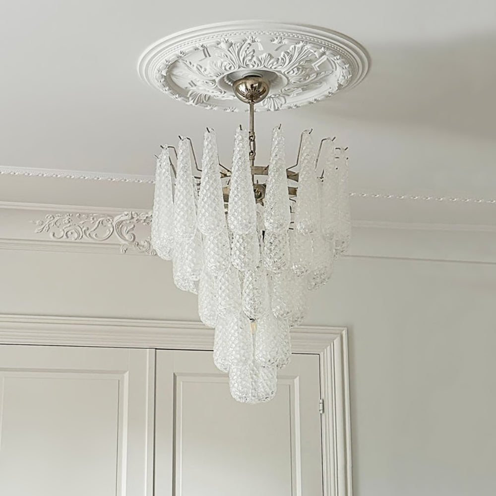 Elegant Glass Droplet Chandelier with Adjustable Height & LED Compatib