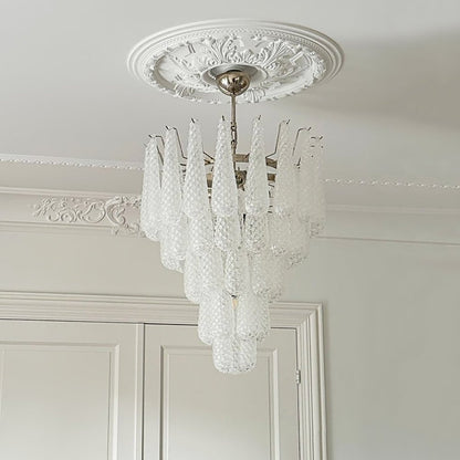 Elegant Glass Droplet Chandelier with Adjustable Height & LED Compatib