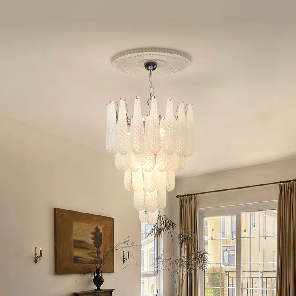 Elegant Glass Droplet Chandelier with Adjustable Height & LED Compatib