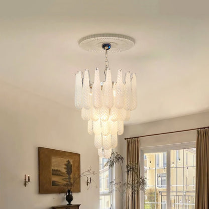 Elegant Glass Droplet Chandelier with Adjustable Height & LED Compatib
