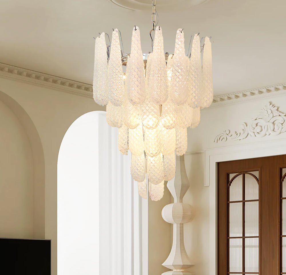 Elegant Glass Droplet Chandelier with Adjustable Height & LED Compatib