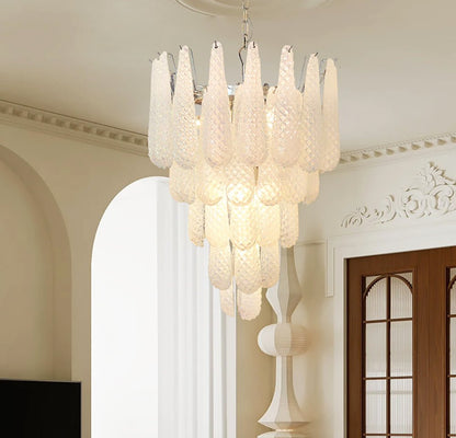 Elegant Glass Droplet Chandelier with Adjustable Height & LED Compatib