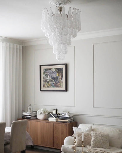 Elegant Glass Droplet Chandelier with Adjustable Height & LED Compatib