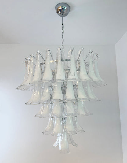 Elegant White Glass Petals Chandelier with Adjustable Height & Soft Il