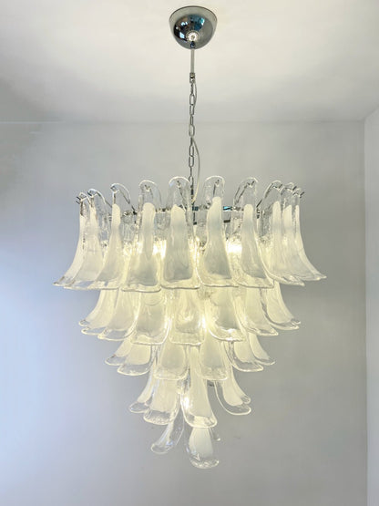 Elegant White Glass Petals Chandelier with Adjustable Height & Soft Il