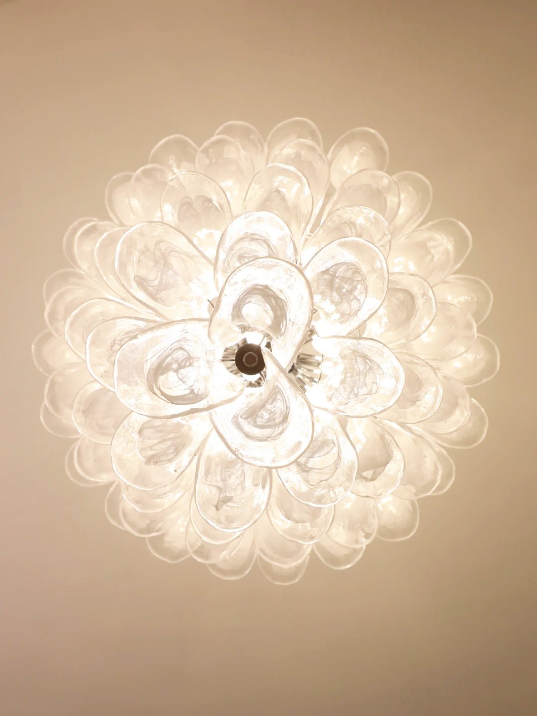Elegant White Glass Petals Chandelier with Adjustable Height & Soft Il