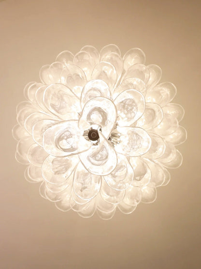 Elegant White Glass Petals Chandelier with Adjustable Height & Soft Il