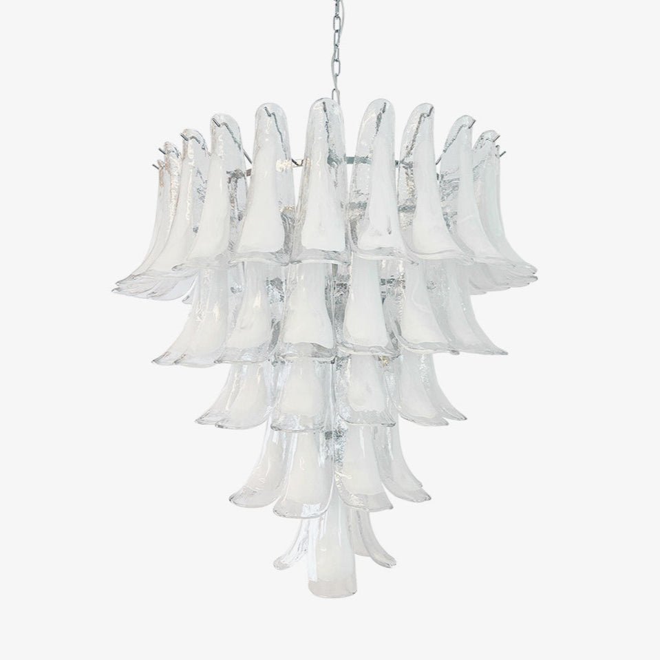 Elegant White Glass Petals Chandelier with Adjustable Height & Soft Il