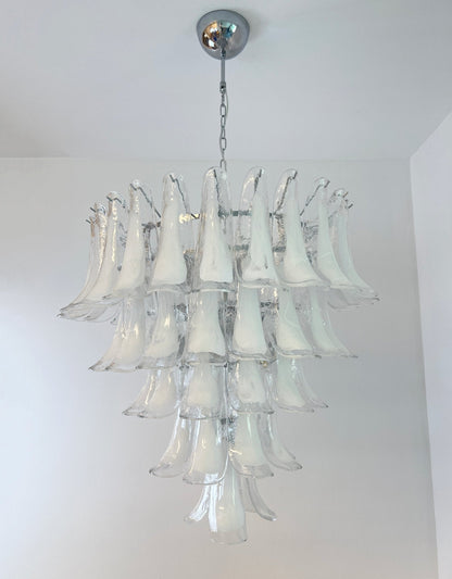 Elegant White Glass Petals Chandelier with Adjustable Height & Soft Il