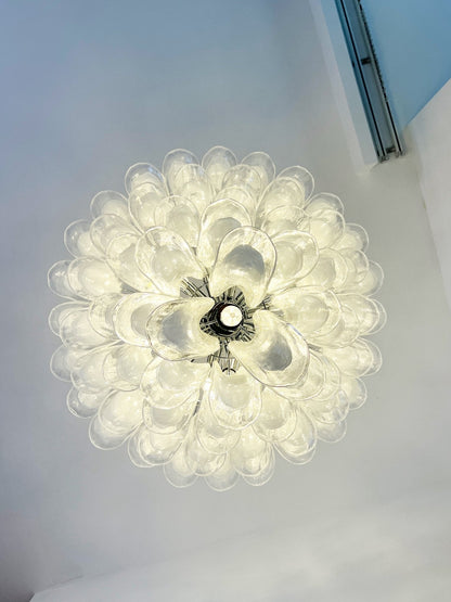 Elegant White Glass Petals Chandelier with Adjustable Height & Soft Il