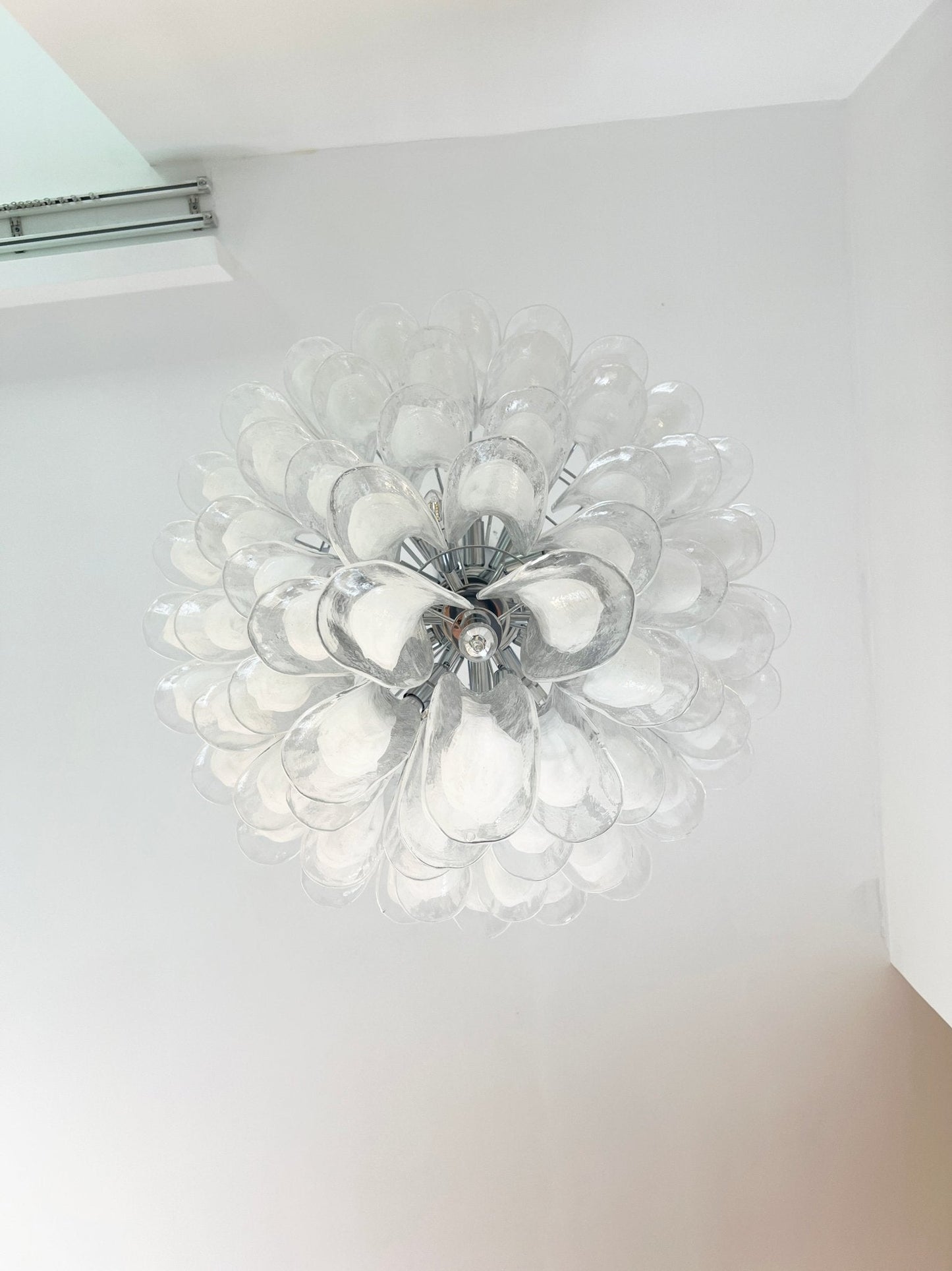 Elegant White Glass Petals Chandelier with Adjustable Height & Soft Il
