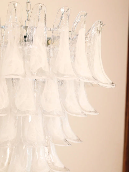 Elegant White Glass Petals Chandelier with Adjustable Height & Soft Il