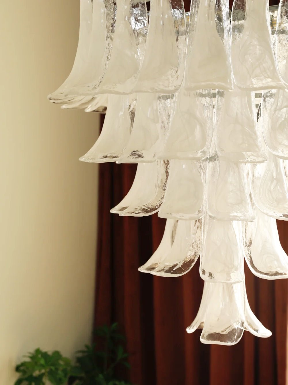 Elegant White Glass Petals Chandelier with Adjustable Height & Soft Il
