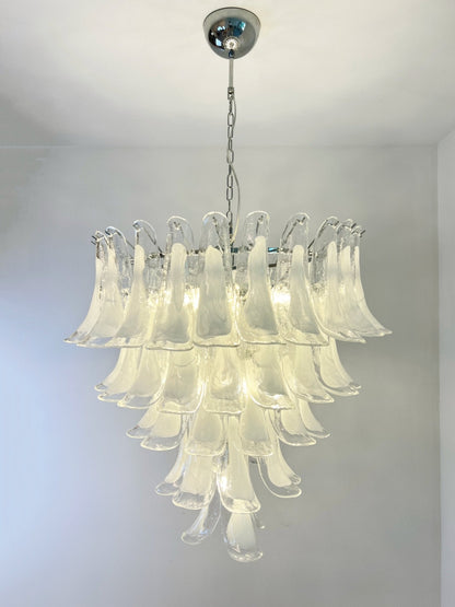 Elegant White Glass Petals Chandelier with Adjustable Height & Soft Il