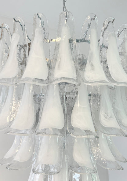 Elegant White Glass Petals Chandelier with Adjustable Height & Soft Il