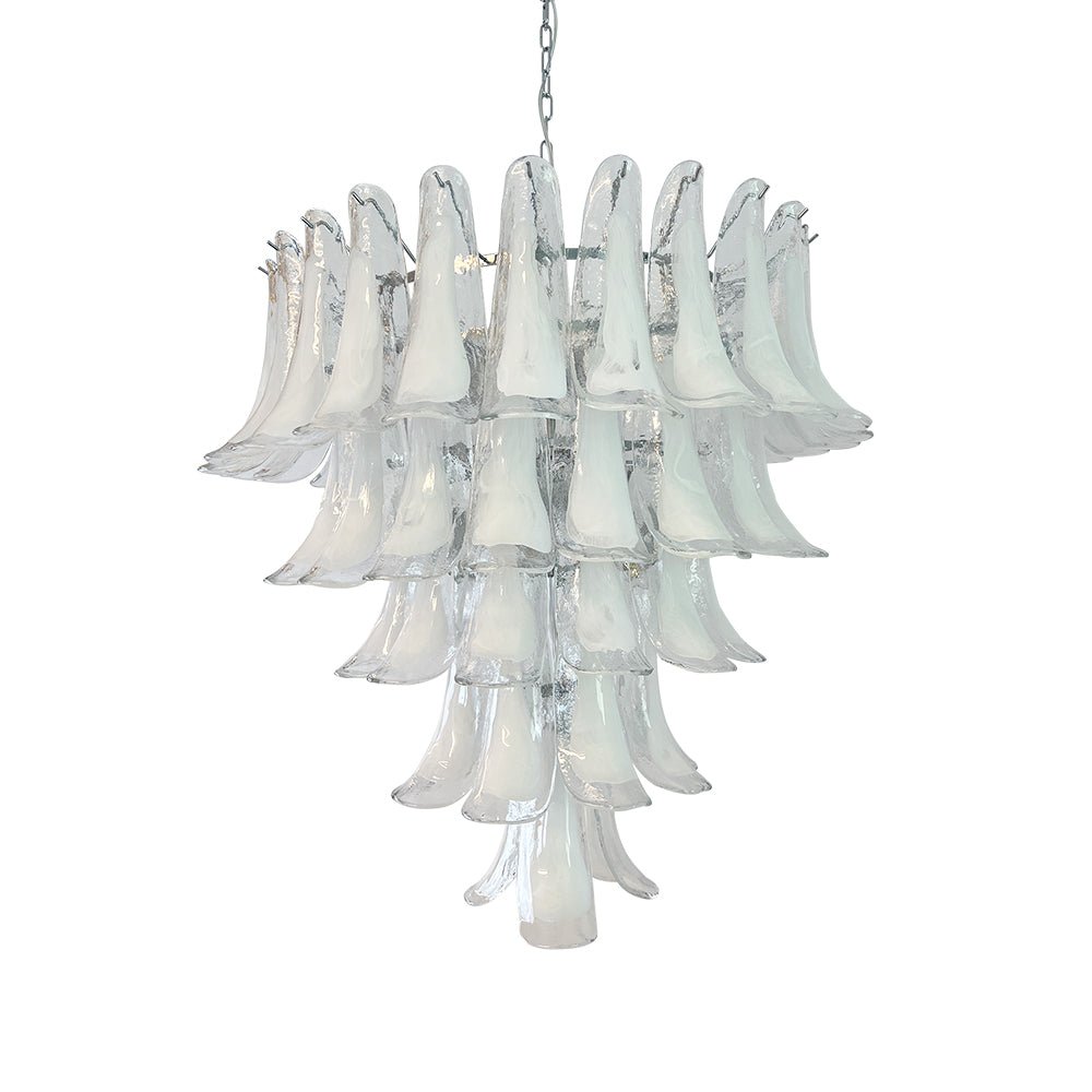 Elegant White Glass Petals Chandelier with Adjustable Height & Soft Il
