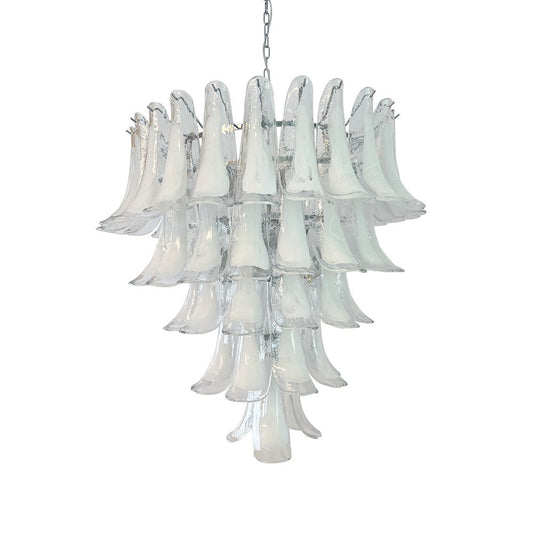 Elegant White Glass Petals Chandelier with Adjustable Height & Soft Il