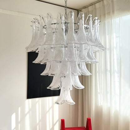 Elegant White Glass Petals Chandelier with Adjustable Height & Soft Il