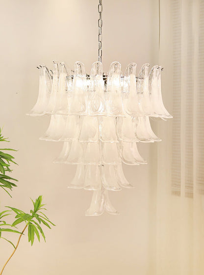 Elegant White Glass Petals Chandelier with Adjustable Height & Soft Il
