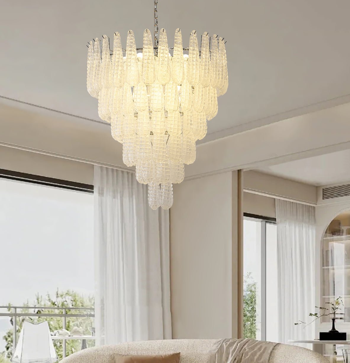 Elegant Glass Pinecone Chandelier with Adjustable Height & Crystal Acc