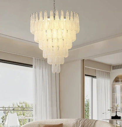 Elegant Glass Pinecone Chandelier with Adjustable Height & Crystal Acc