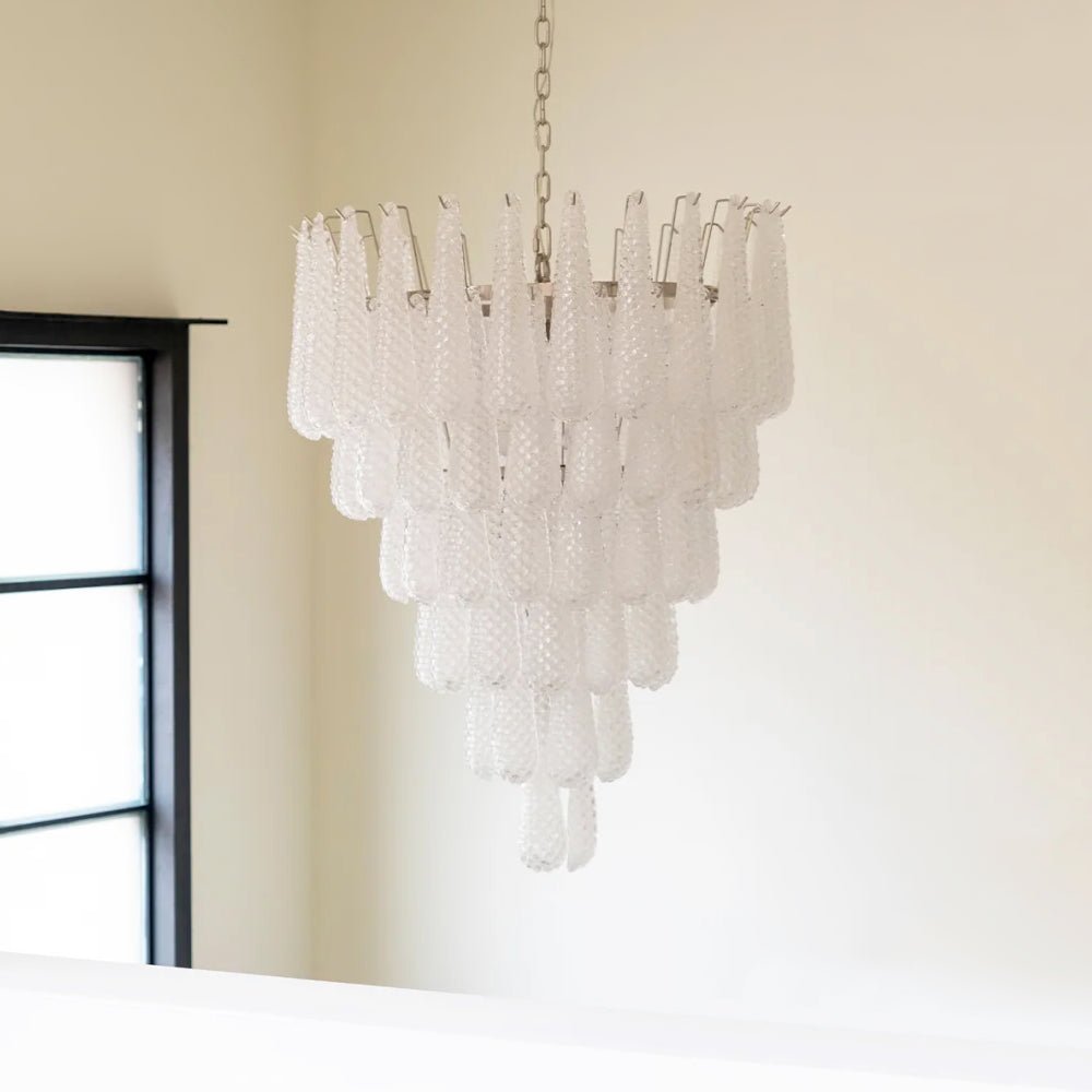 Elegant Glass Pinecone Chandelier with Adjustable Height & Crystal Acc