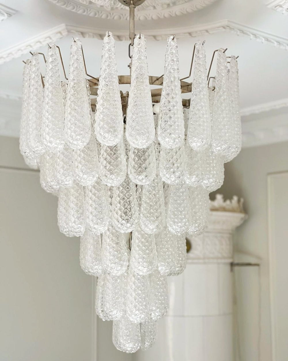 Elegant Glass Pinecone Chandelier with Adjustable Height & Crystal Acc