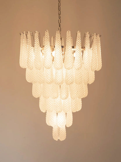 Elegant Glass Pinecone Chandelier with Adjustable Height & Crystal Acc