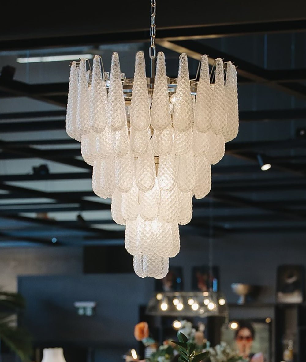 Elegant Glass Pinecone Chandelier with Adjustable Height & Crystal Acc