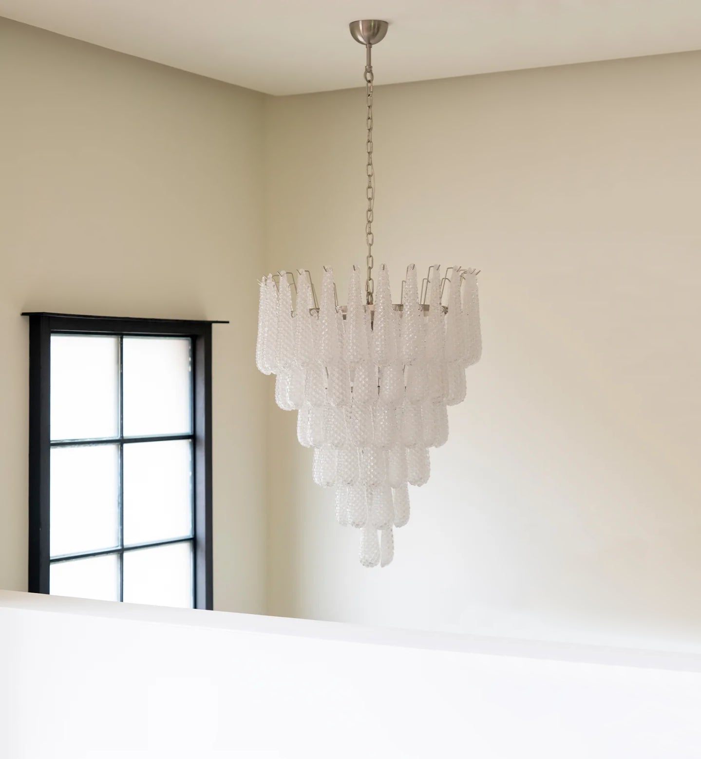 Elegant Glass Pinecone Chandelier with Adjustable Height & Crystal Acc