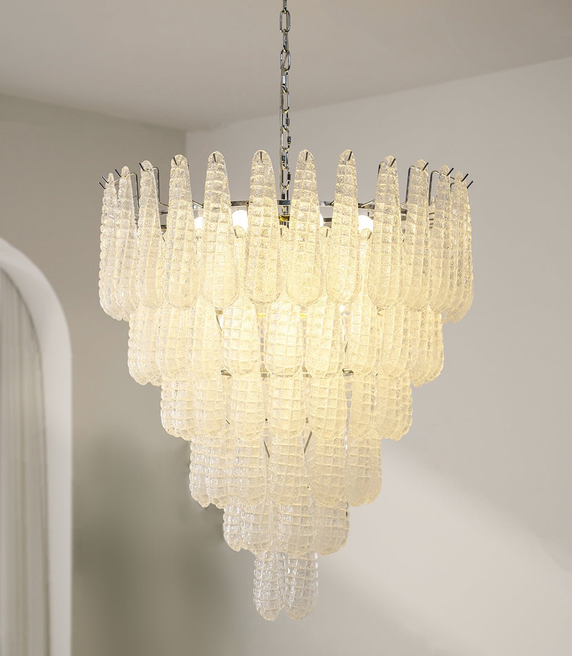 Elegant Glass Pinecone Chandelier with Adjustable Height & Crystal Acc