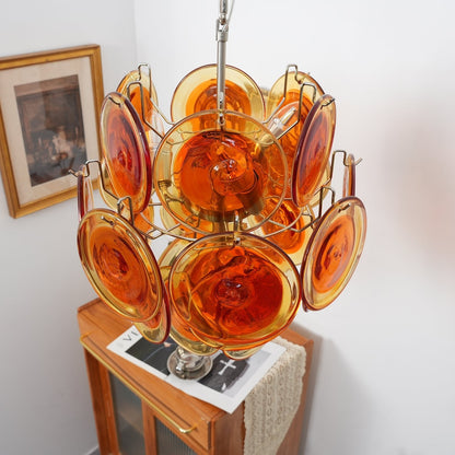 Orange Transparent Glass Disc Chandelier with Adjustable Height & Mode