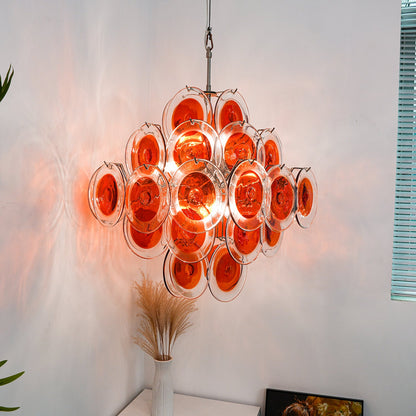 Orange Transparent Glass Disc Chandelier with Adjustable Height & Mode