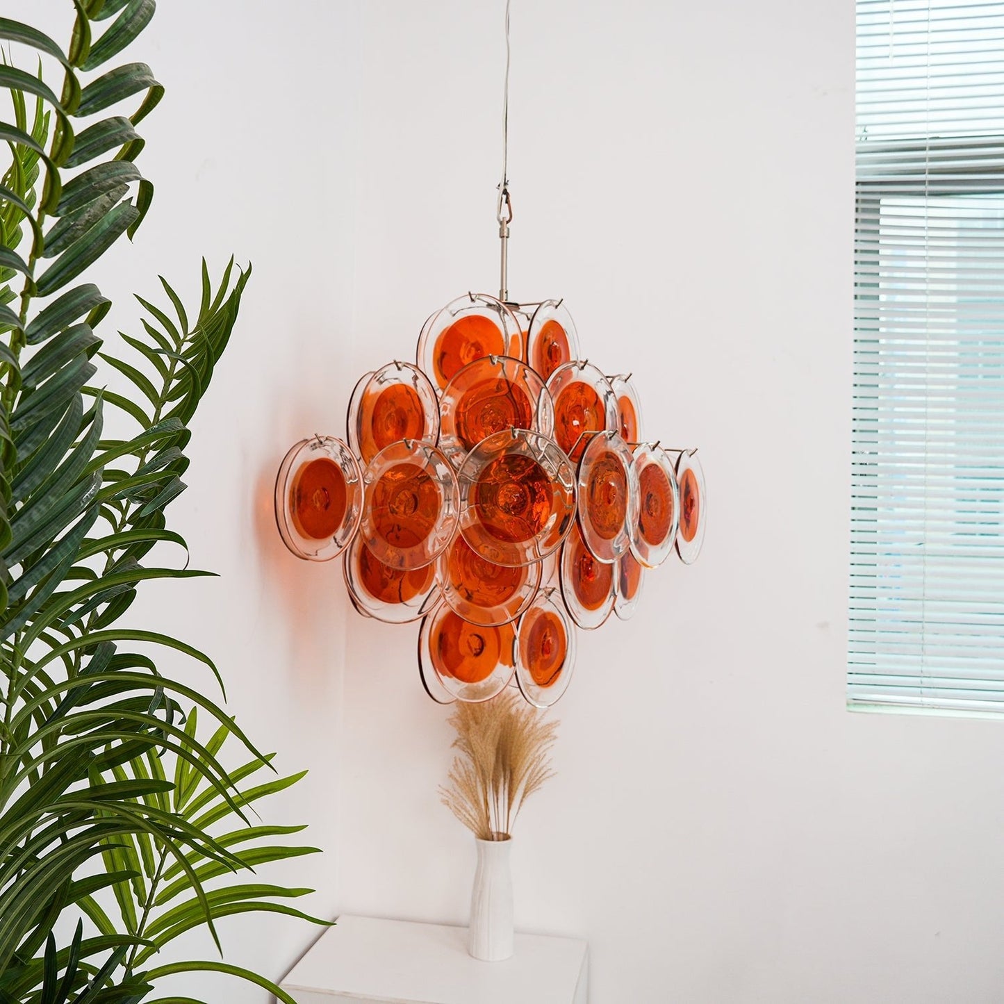 Orange Transparent Glass Disc Chandelier with Adjustable Height & Mode