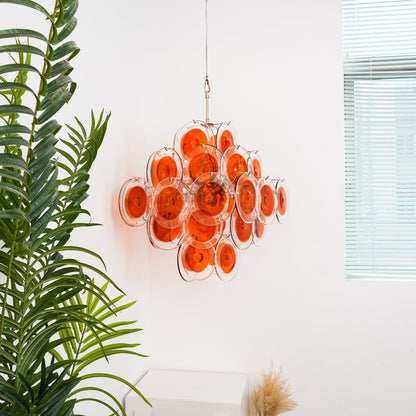 Orange Transparent Glass Disc Chandelier with Adjustable Height & Mode