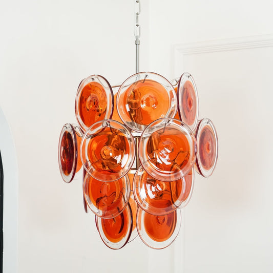 Elegant Orange Disk Glass Chandelier with Adjustable Height & Dimmer