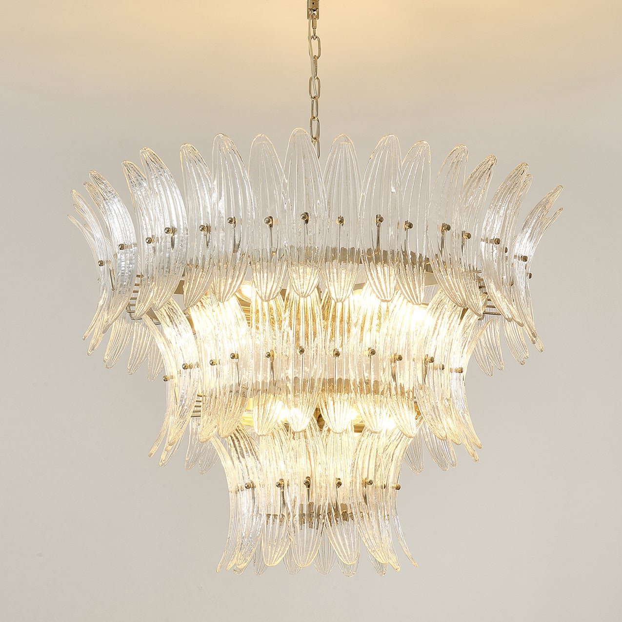 Elegant Glass Palmette Chandelier with Dimmable LED Lights