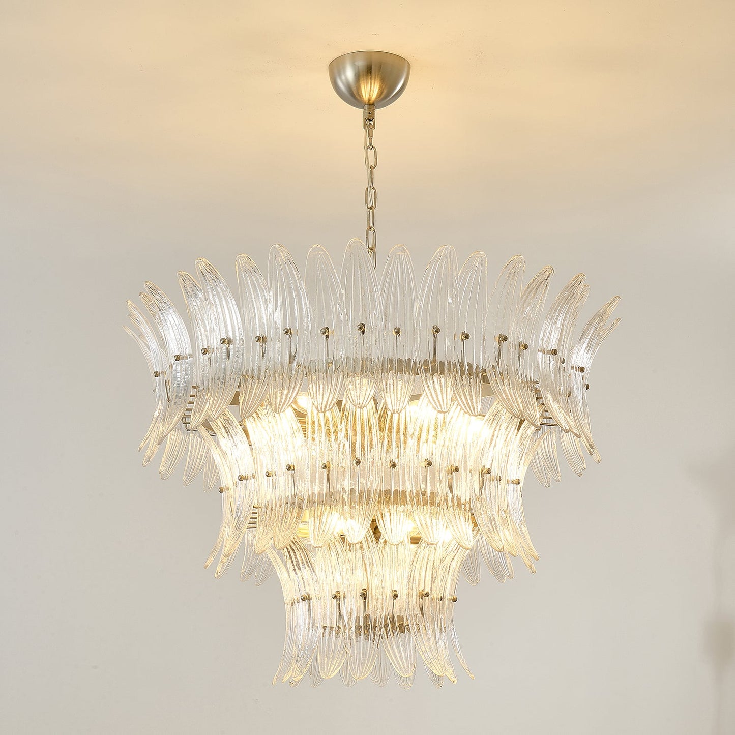 Elegant Glass Palmette Chandelier with Dimmable LED Lights