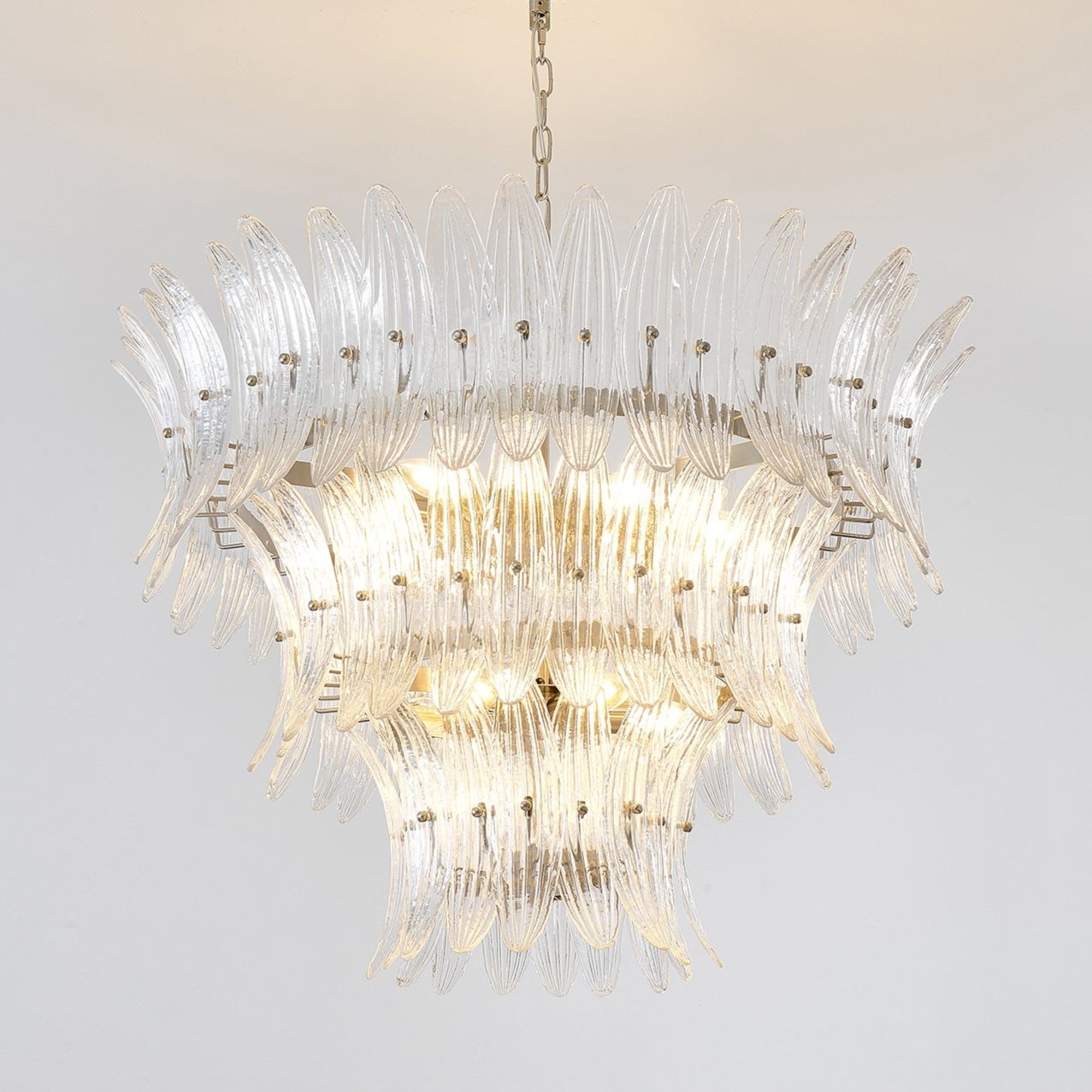 Elegant Glass Palmette Chandelier with Dimmable LED Lights