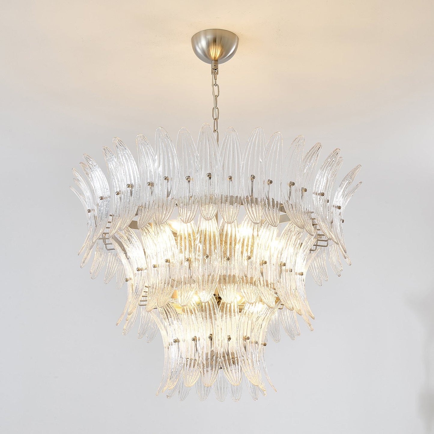 Elegant Glass Palmette Chandelier with Dimmable LED Lights