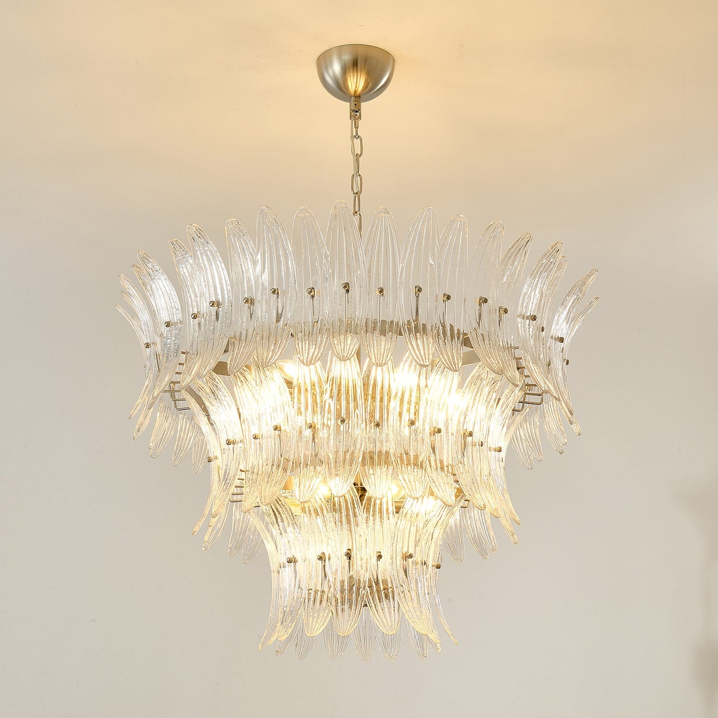Elegant Glass Palmette Chandelier with Dimmable LED Lights