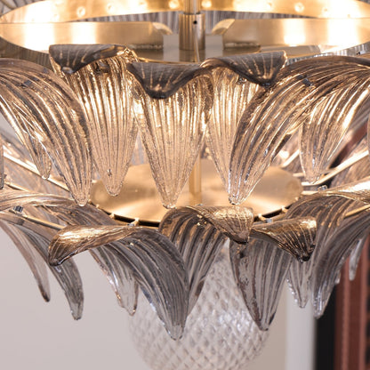 Transparent Glass Palmette Chandelier with Adjustable Height & LED Com