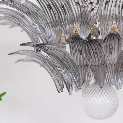 Transparent Glass Palmette Chandelier with Adjustable Height & LED Com