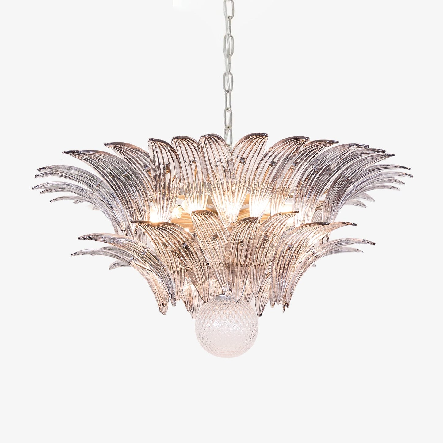 Transparent Glass Palmette Chandelier with Adjustable Height & LED Com