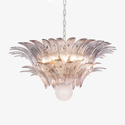 Transparent Glass Palmette Chandelier with Adjustable Height & LED Com